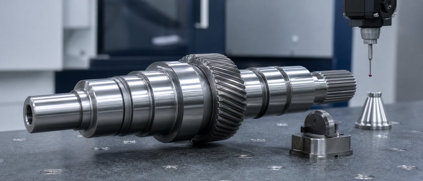 Precision-ground 4140 steel shafts under dimensional inspection