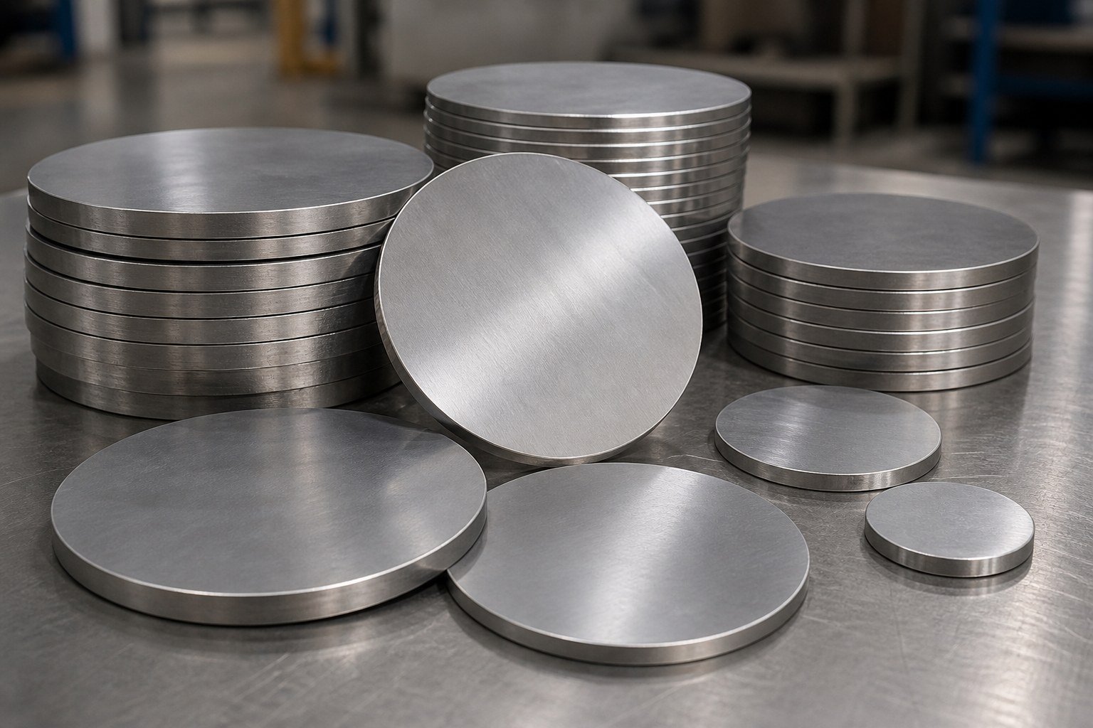 Stacks of stainless steel circles with controlled round geometry and clean edges