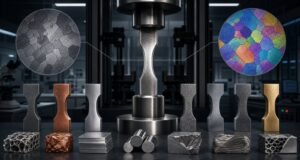 High-strength steel titanium and nickel alloy samples prepared for mechanical testing