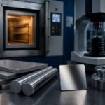 Martensitic stainless steel plate, round bars, polished coupon and precision wear component near heat-treatment equipment