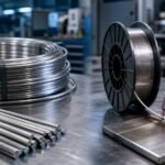 S32760 super duplex round wire beside ER2594 welding wire and a TIG welded test coupon